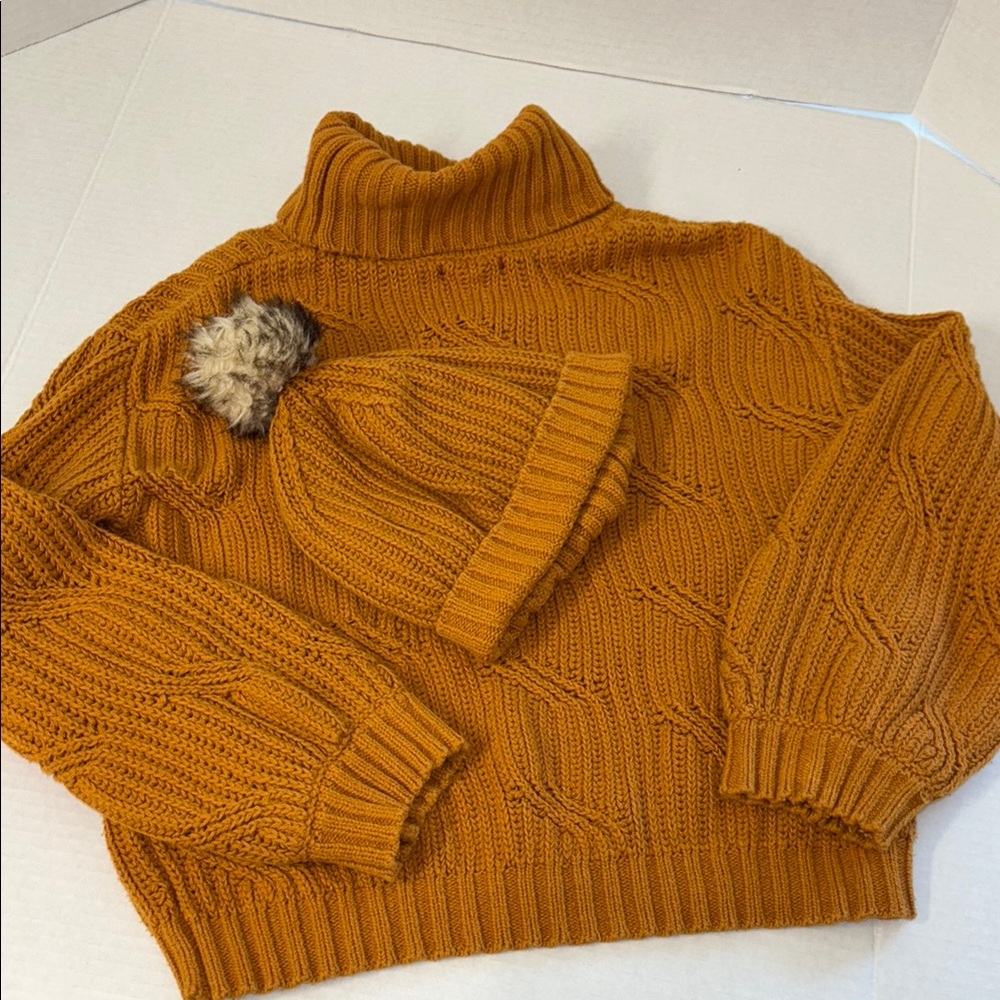Max studio kids Cozy Mustard Sweater and Beanie Set